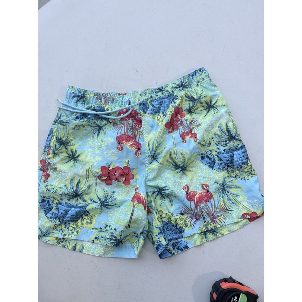 Men's George Hawaii Palms Flamingo Drawstring Waist Mesh Line Swim Shorts Large